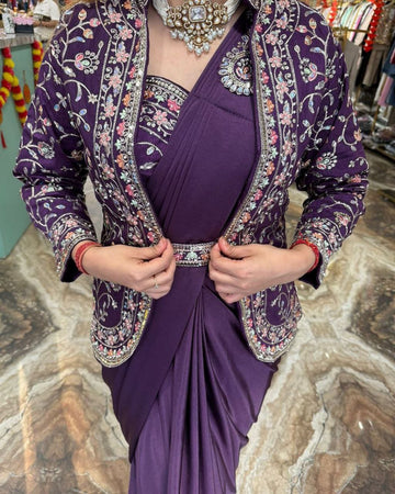 New Super Trending Embroidery Sequence work ready to wear saree with BLOUSE. full koti