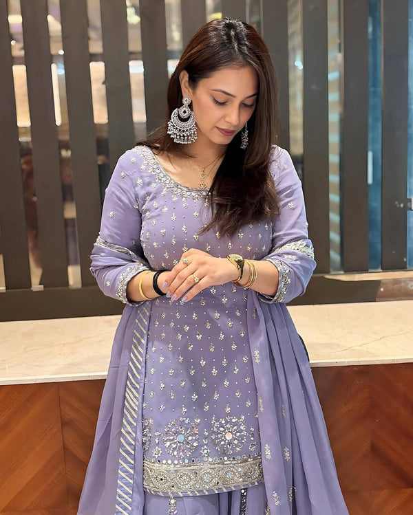 DESIGNER 3 PIS SUIT PARTY WEAR COLLECTION MIRROR WORK EMBROIDER WORK