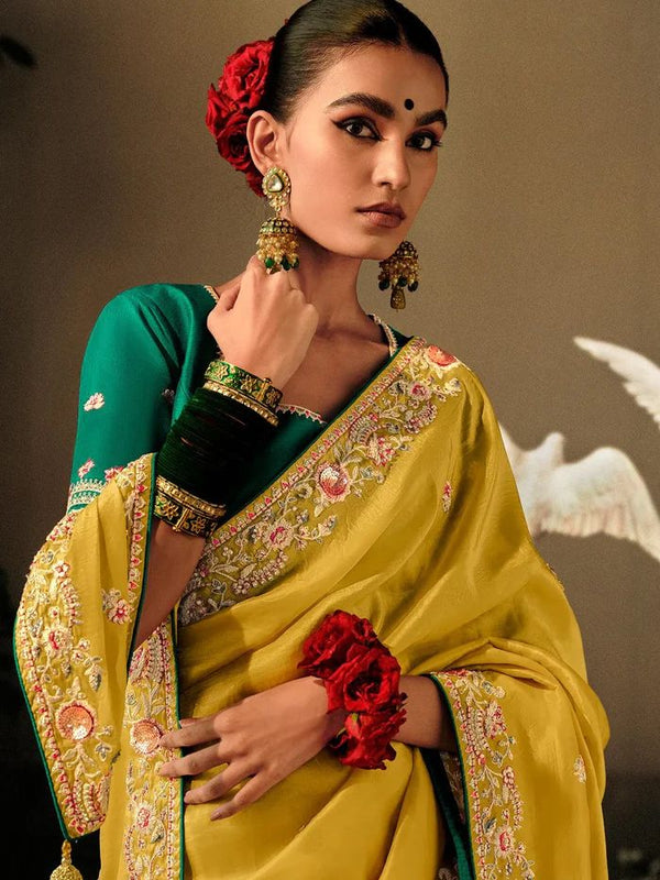 Looking some one for this same colour beautiful Saree for wedding on premium Soft Chinon Silk fabric with C-pallu Embroidered work & piping Border with work blouse blouse Peice