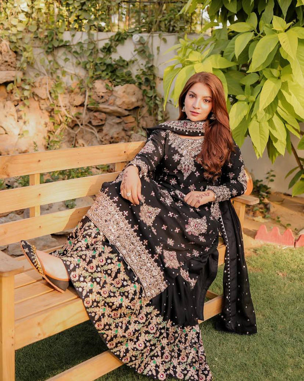 LUNCHING PARTY WEAR EID SPACIAL SHARARA SET EMBROIDERED SEQUENCE WORk