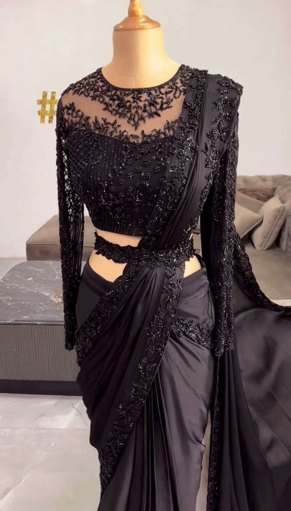 Looking some one for this same colour beautiful Designer Saree on Satin Silk Febric  with Thred & Sequnce work Blouse on Soft net Febric with Thred with Sequnce work and Belt on also Satin silk