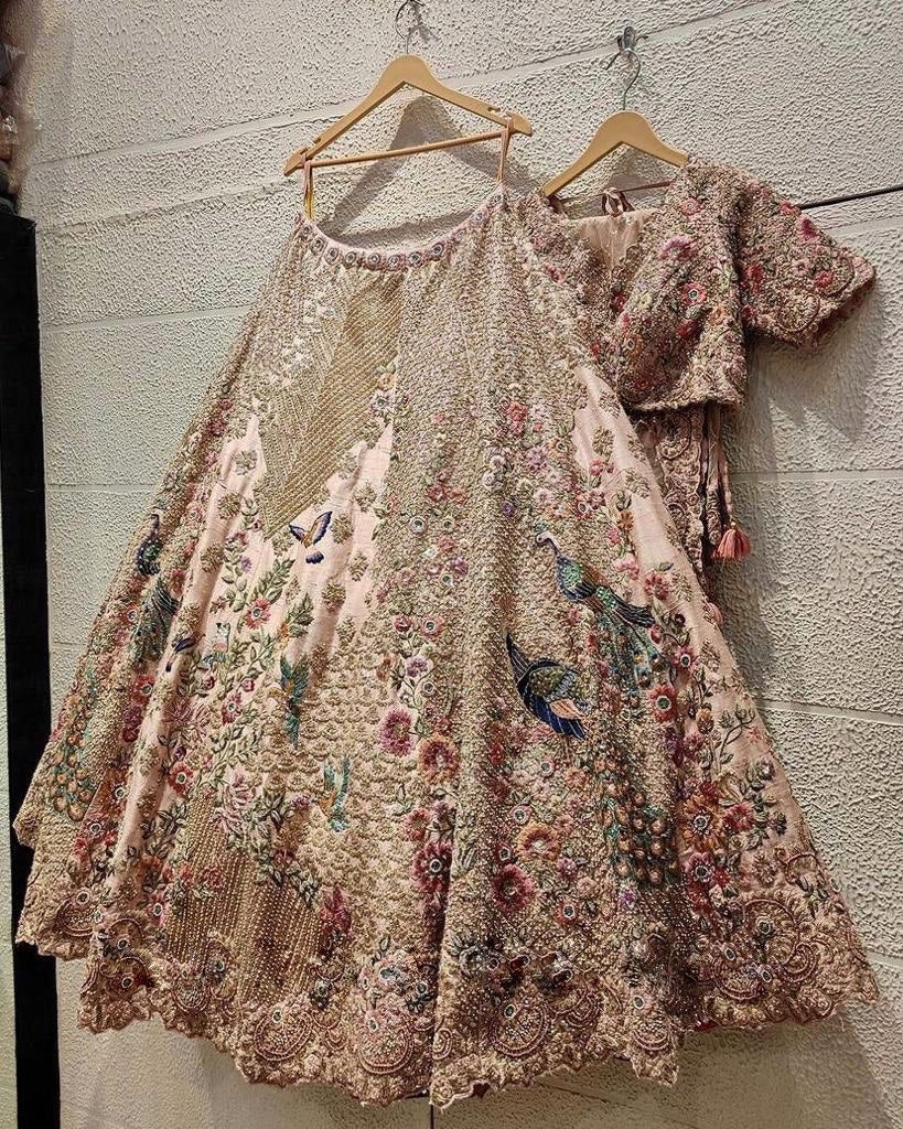 New Launching 4 Meter Flare Japan Satin Silk Embroidery Sequins work Lehenga blouse with Cancan & Canvas Patta