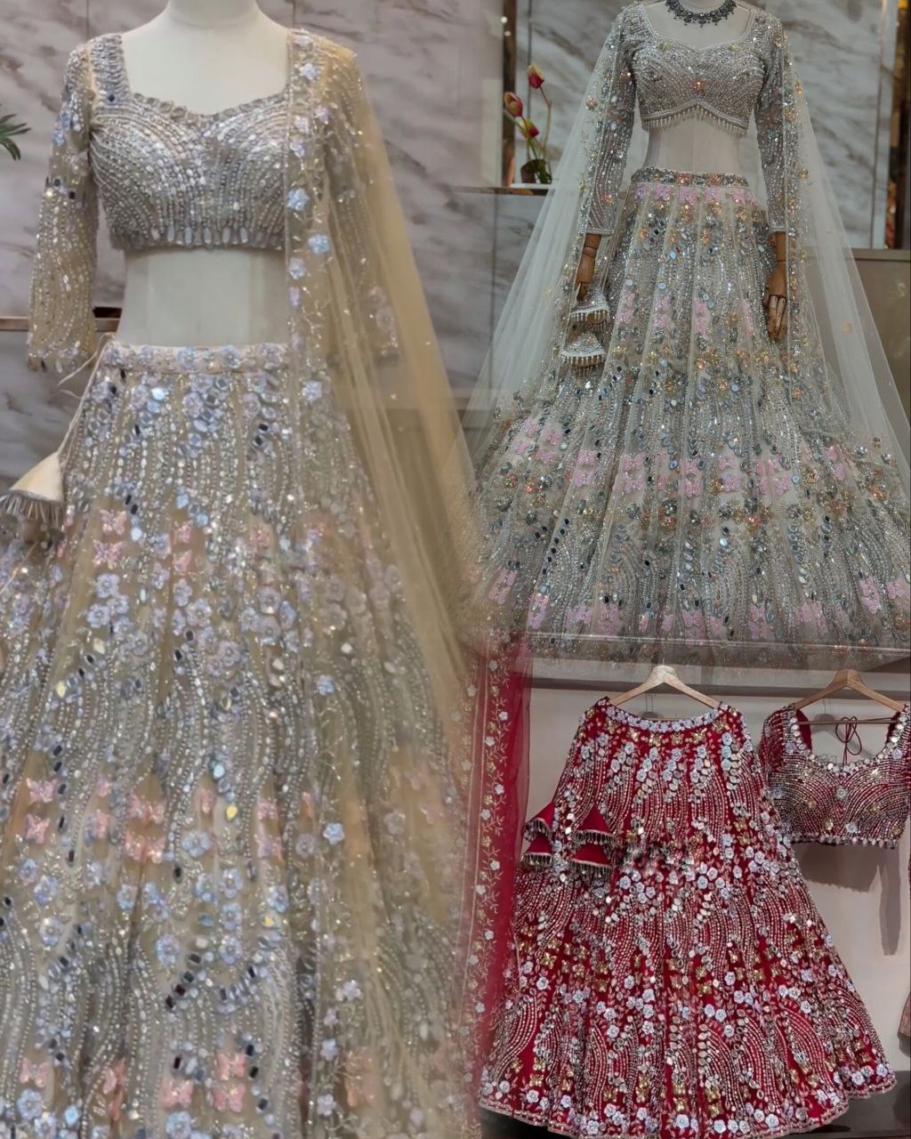 New Launching 4 meter flared  Real Mirror Sequins Work Lehenga, Exceptional Quality with Can-Can and Canvas Layers, A Perfect Fusion of Glamour and Comfort