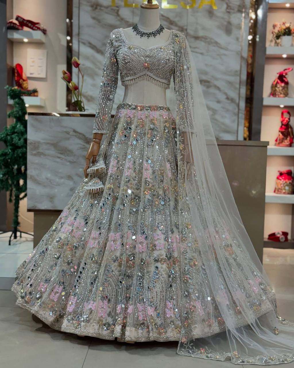 New Launching 4 meter flared  Real Mirror Sequins Work Lehenga, Exceptional Quality with Can-Can and Canvas Layers, A Perfect Fusion of Glamour and Comfort