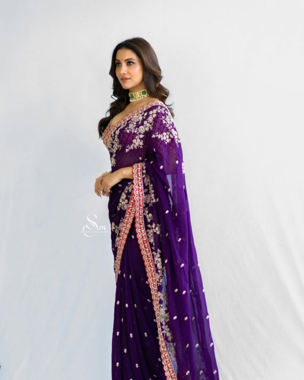 PARTY WEAR DESIGNER Georgette SAREE Embroidery Sequence WORK