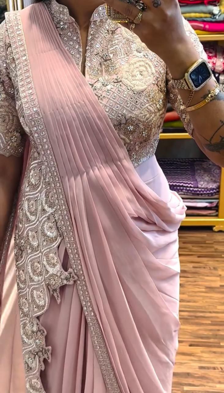 New Super Trending Embroidery cording work ready to wear saree with full koti