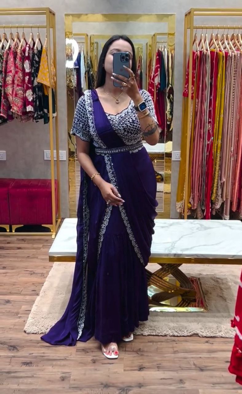 NEW DESIGNER PARTY WEAR LAHENGA SAREE WITH STICH BLOUSE WITH EMBROIDERY WORK