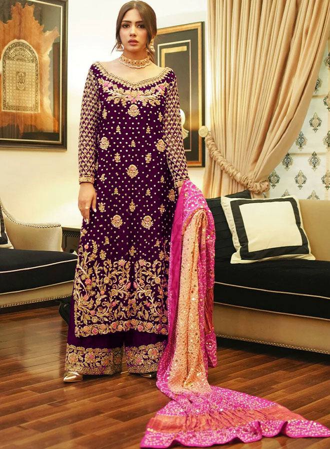 Launching New Winter Collection Beautiful Heavy Embroidery And Riveted Moti Work Top - Plazzo With Dupatta