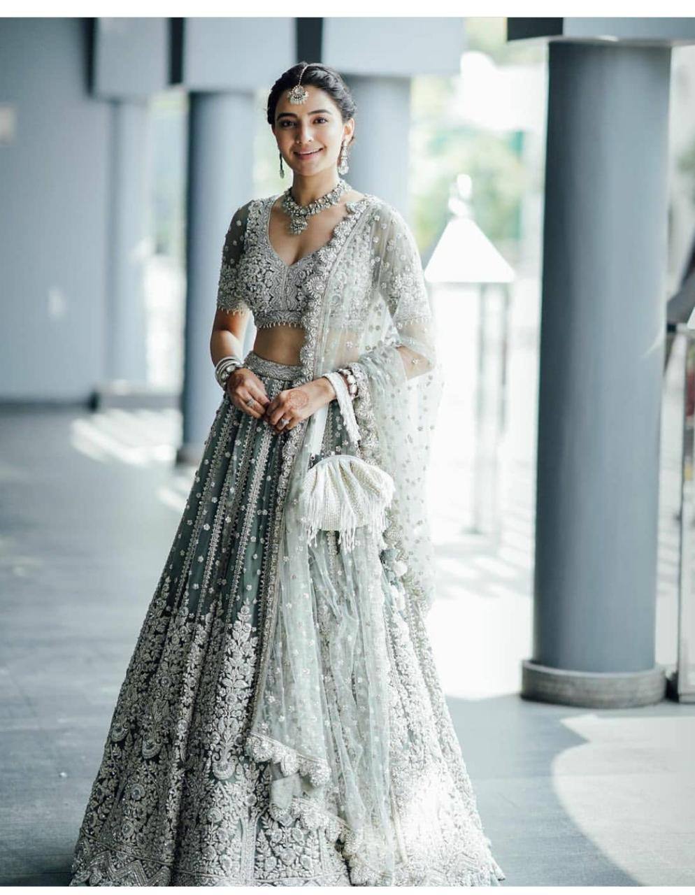 NEW DESIGNER BRIDAL WEAR HEAVY CHINE SEQUNCE WORK LEHENGAS CHOLI WITH DUPATTA