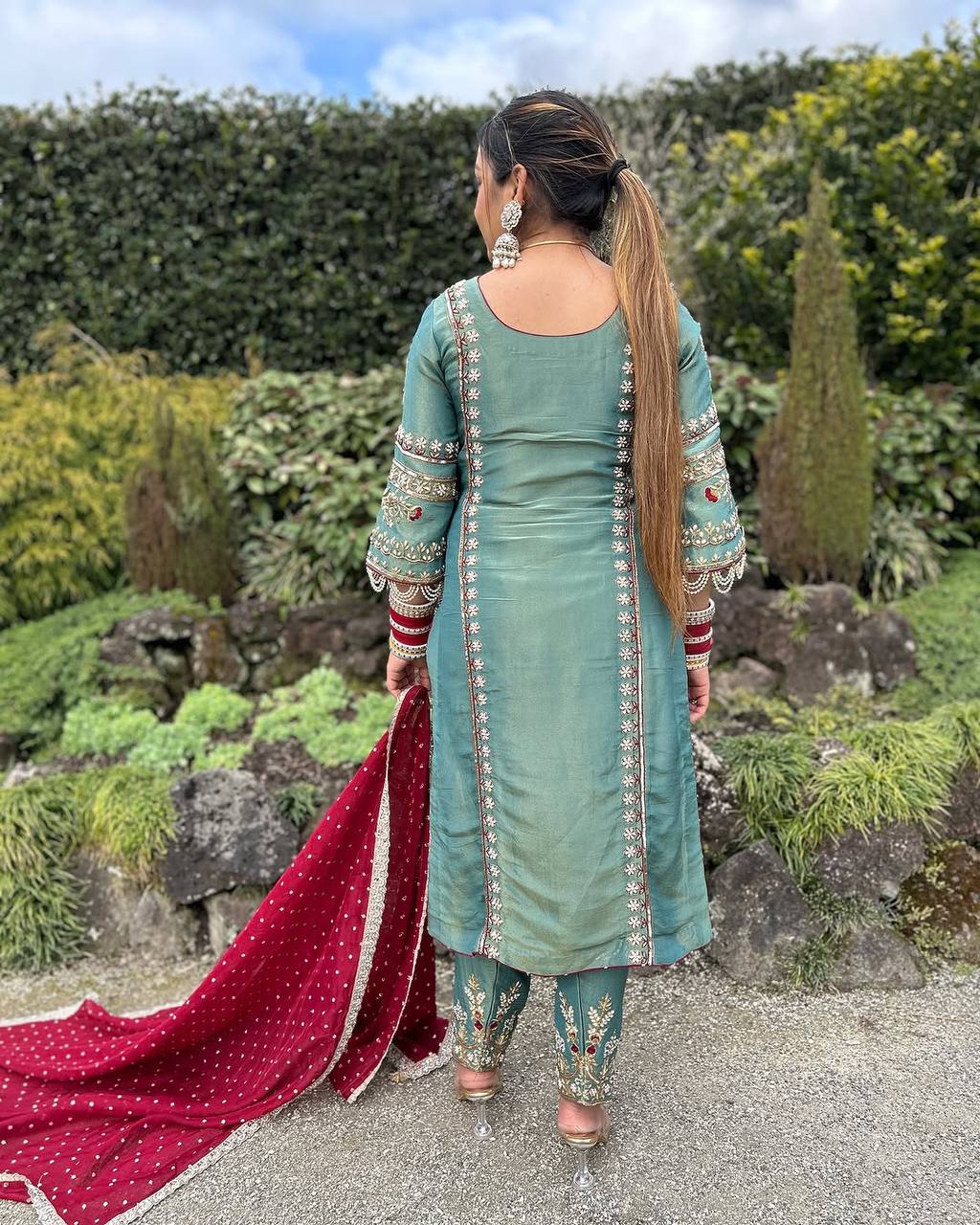 NEW DESIGNER WEAR HEAVY CHINE SEQUENCE WITH HEAVY HAND WORK PAKISTANI SUIT SET