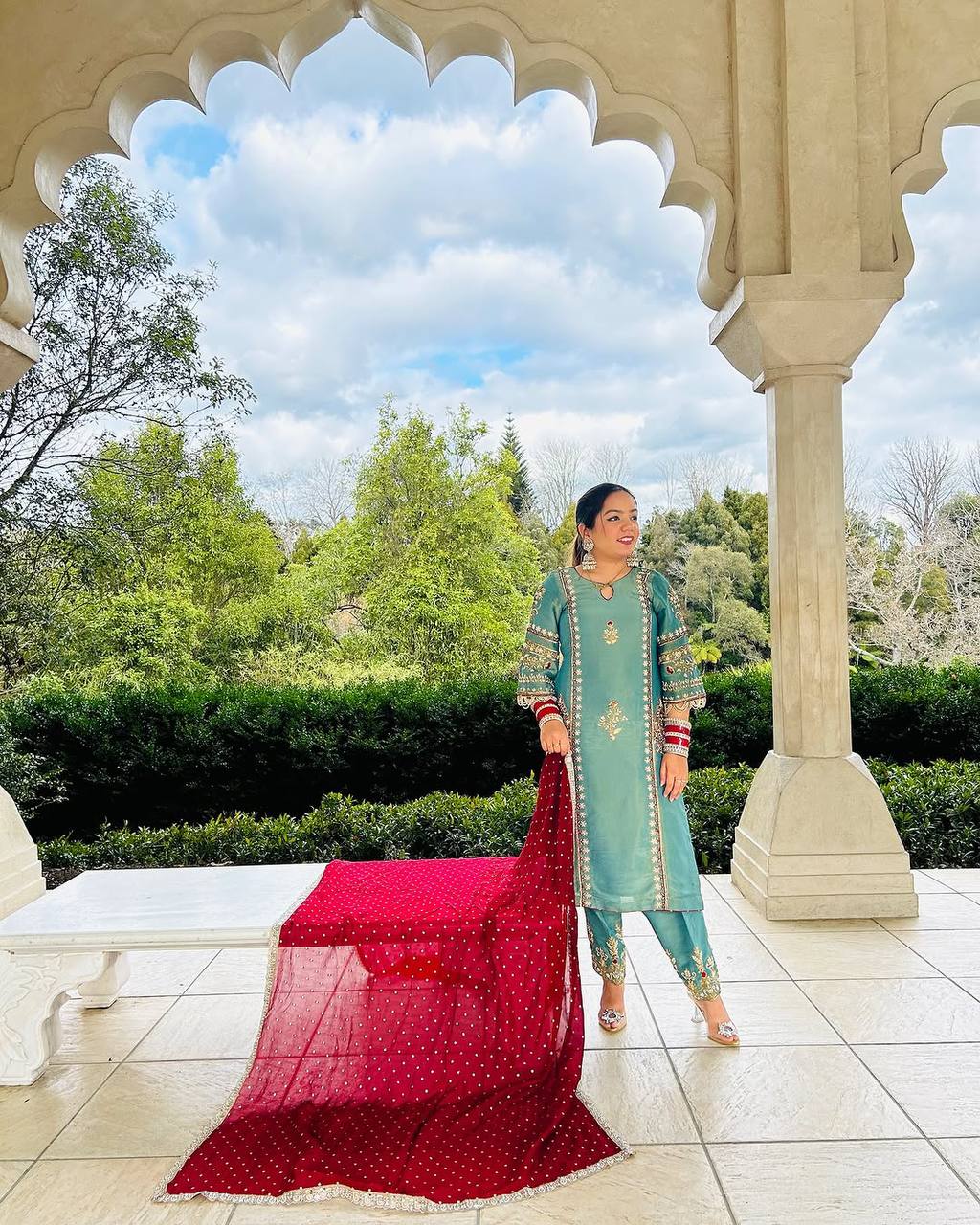 NEW DESIGNER WEAR HEAVY CHINE SEQUENCE WITH HEAVY HAND WORK PAKISTANI SUIT SET