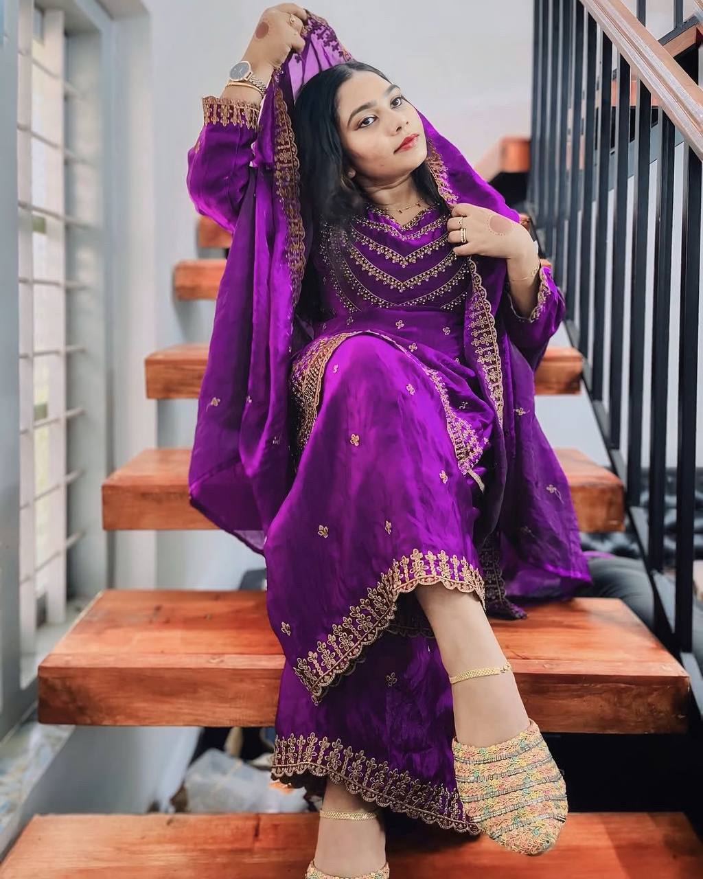 DESIGNER WEAR EXCLUSIVE FENDI SILK FABRIC SEQUENCE EMBROIDERED TOP AND PANT WITH DUPATTA
