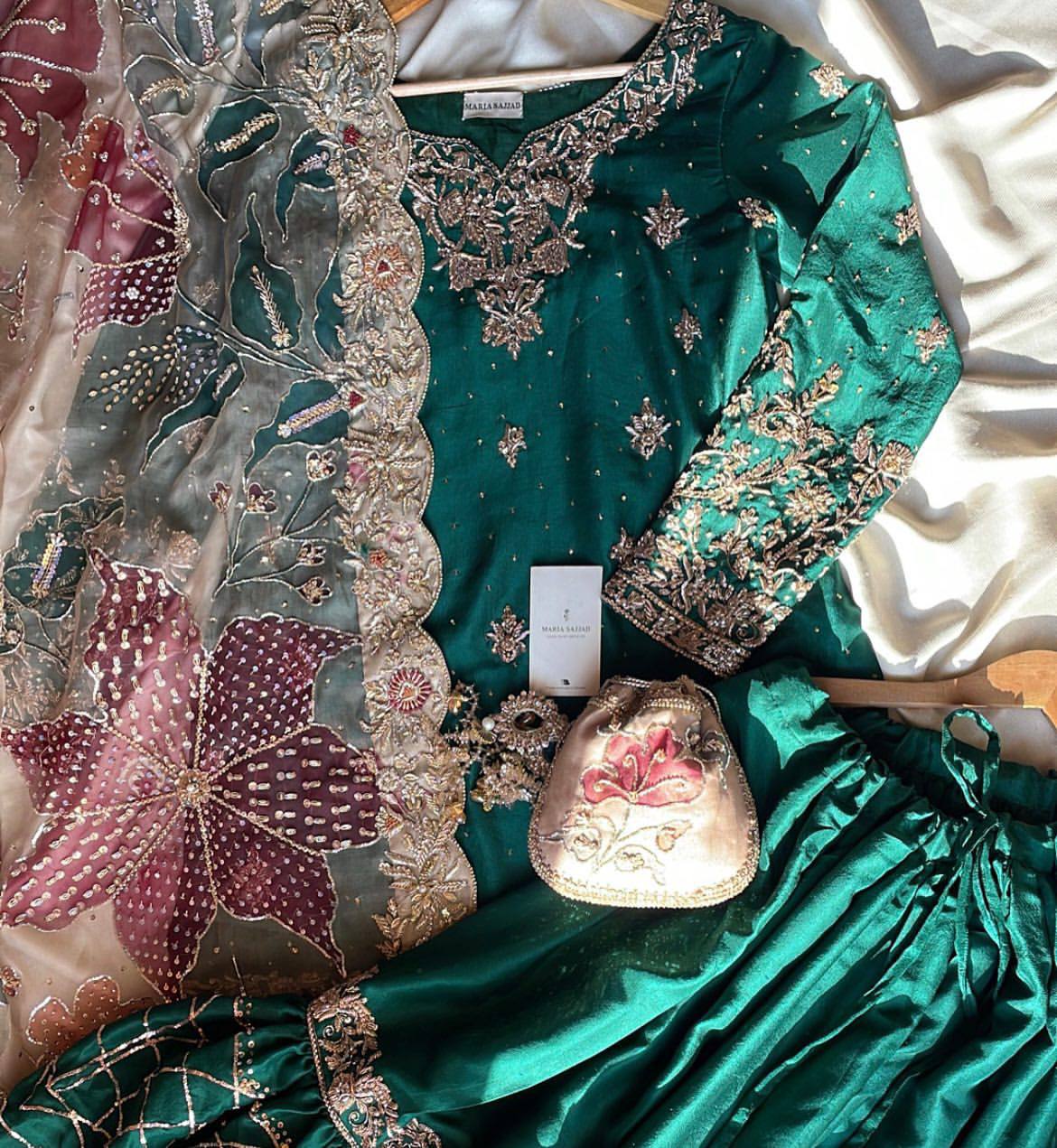 EXCLUSIVE DESIGNER HEAVY CHINON WITH SEQUANCE EMBROIDERY WORK SUIT WITH FULL FLAIR WORK SHARARA AND DUPATTA