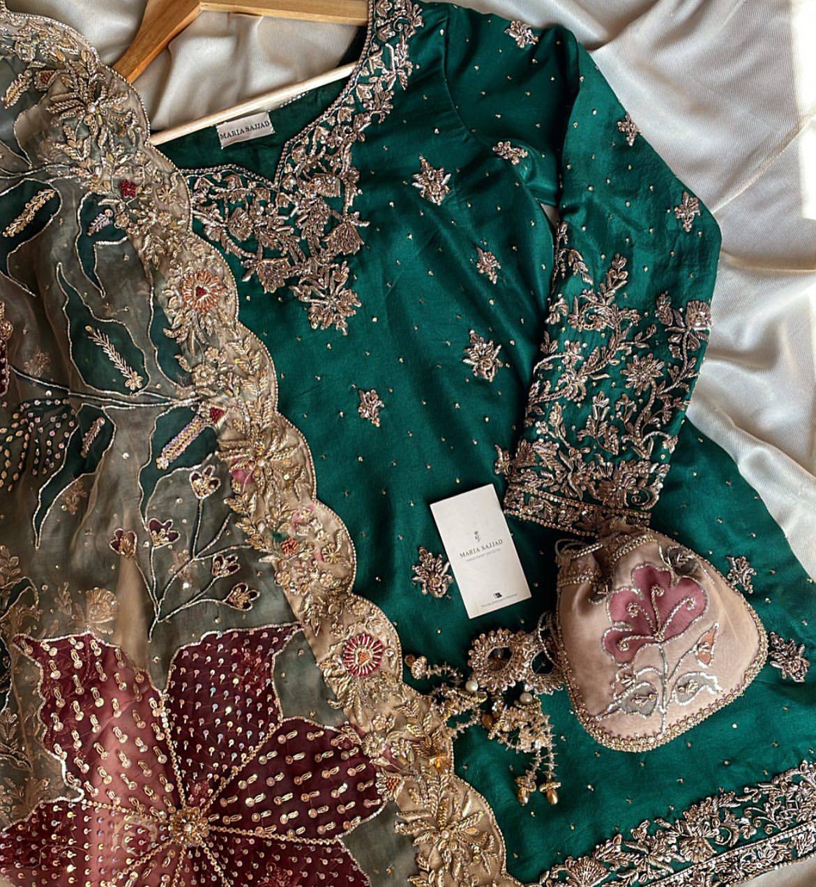 EXCLUSIVE DESIGNER HEAVY CHINON WITH SEQUANCE EMBROIDERY WORK SUIT WITH FULL FLAIR WORK SHARARA AND DUPATTA