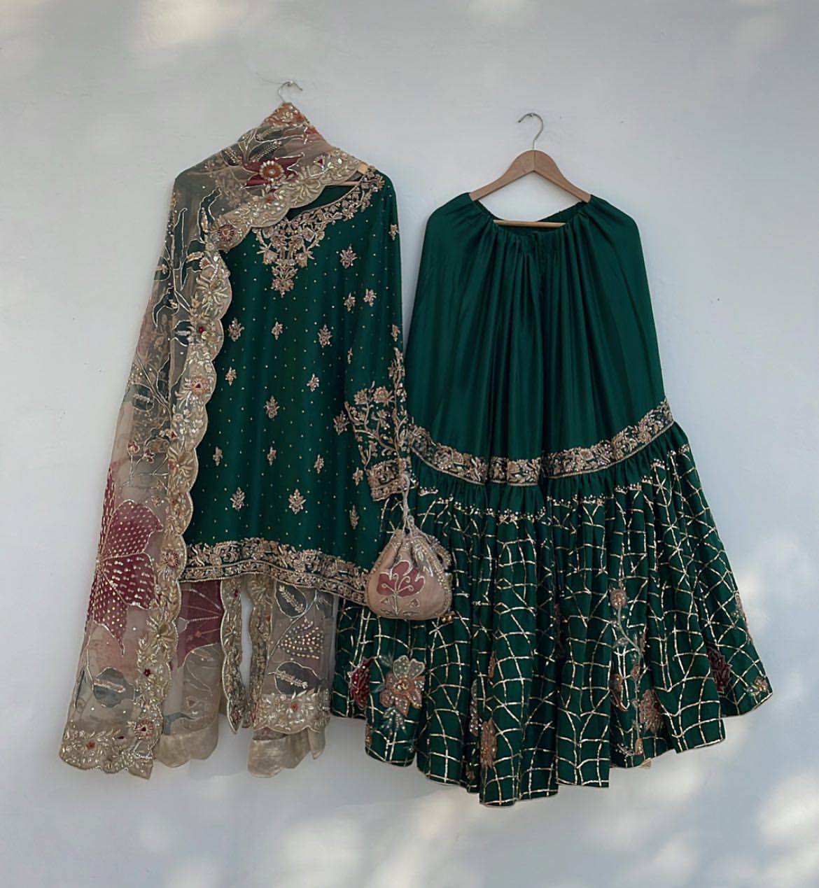 EXCLUSIVE DESIGNER HEAVY CHINON WITH SEQUANCE EMBROIDERY WORK SUIT WITH FULL FLAIR WORK SHARARA AND DUPATTA