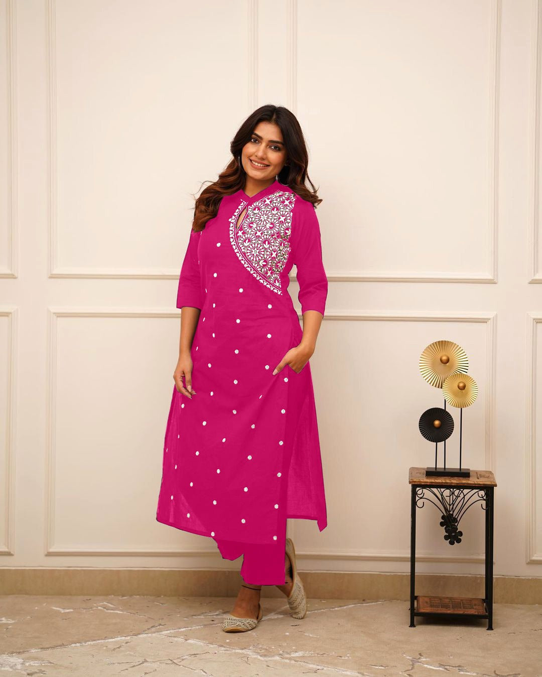 New Designer Kurti And Plazzo Set reyon Embroidery work
