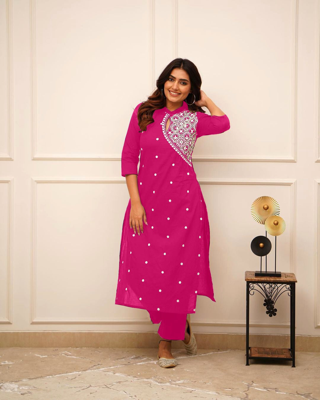 New Designer Kurti And Plazzo Set reyon Embroidery work