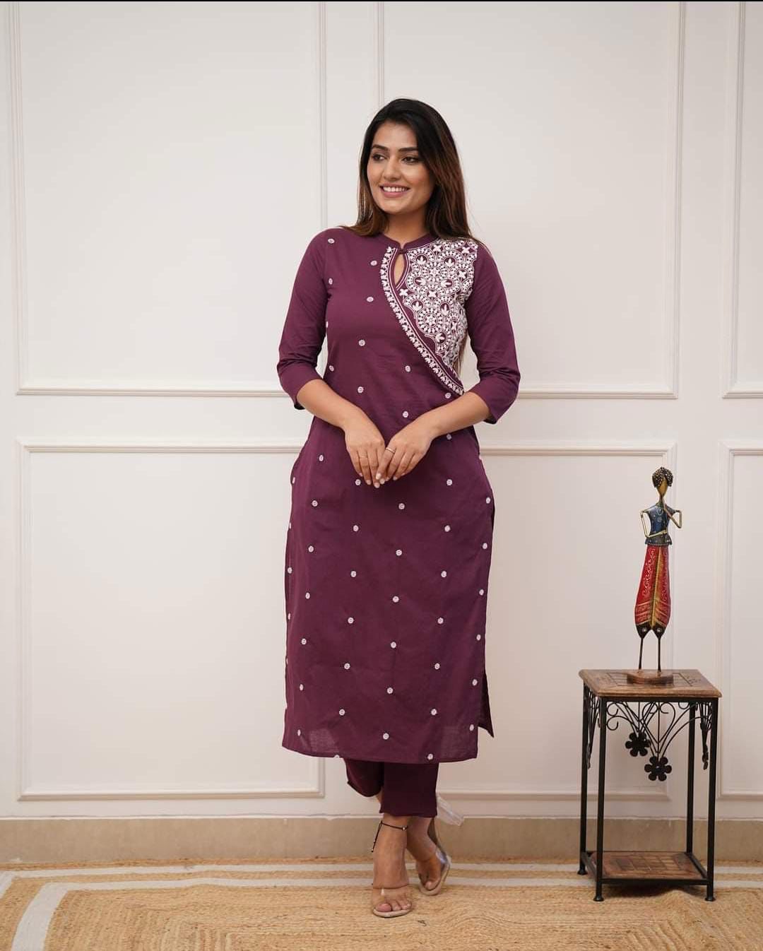 New Designer Kurti And Plazzo Set reyon Embroidery work