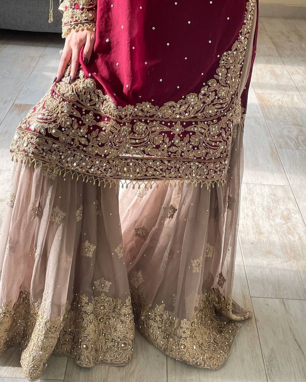 Looking for this same colour beautiful Designer Suit on Faux Georgette EMBROIDERY Work with Inner and Coding