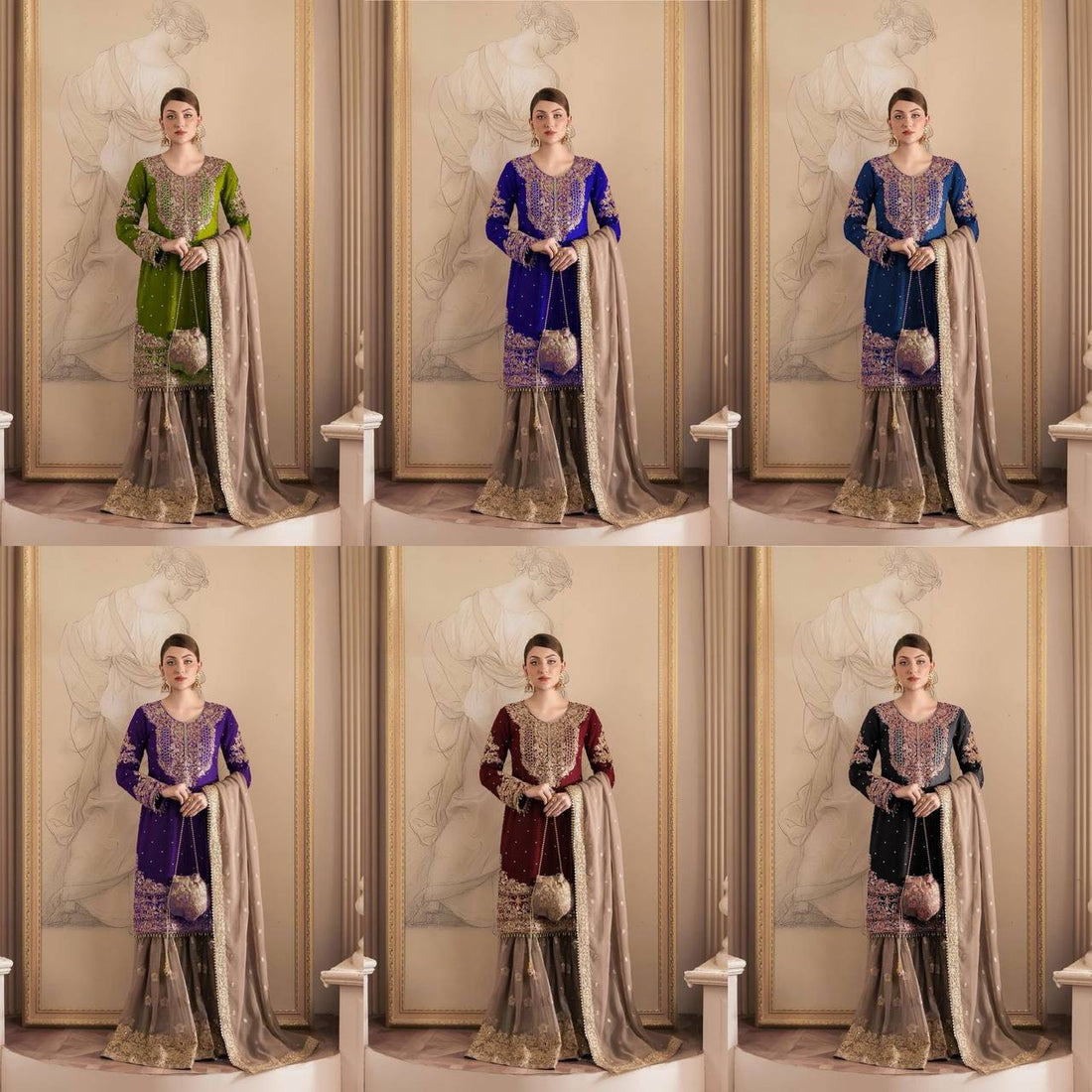 Looking for this same colour beautiful Designer Suit on Faux Georgette EMBROIDERY Work with Inner and Coding
