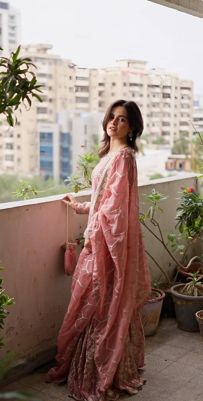 New Collection In Heavy Georgette Top-Plazzo And Dupatta Set Fully Stitched Ready To Wear