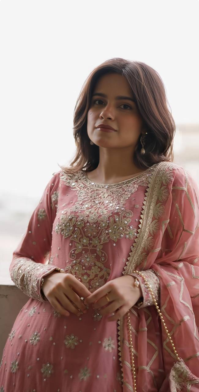 New Collection In Heavy Georgette Top-Plazzo And Dupatta Set Fully Stitched Ready To Wear