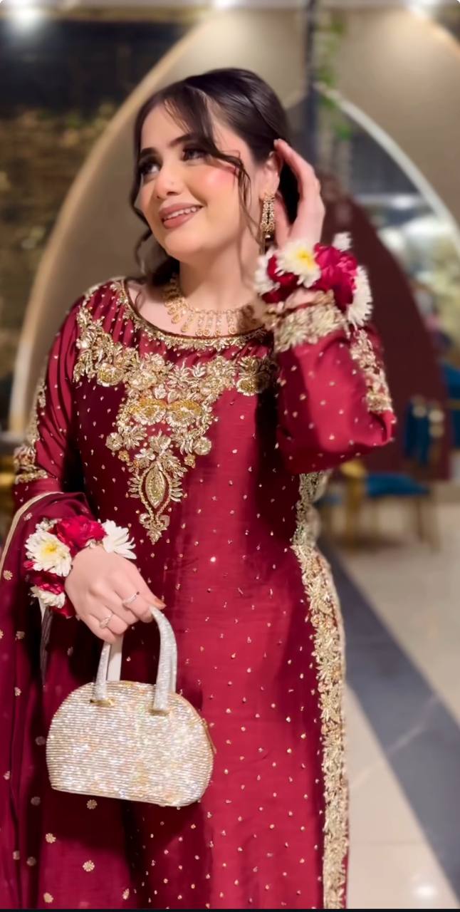 Heavy Satin Silk With Heavy Embroidery Sequence Work Dress set