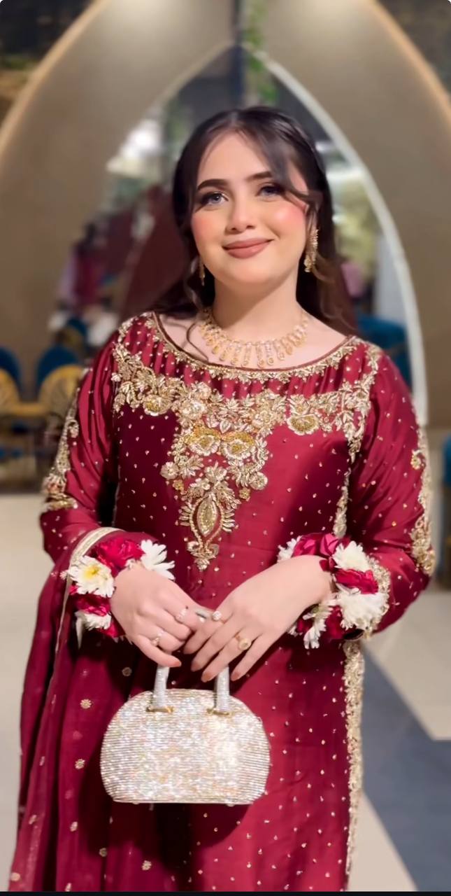 Heavy Satin Silk With Heavy Embroidery Sequence Work Dress set
