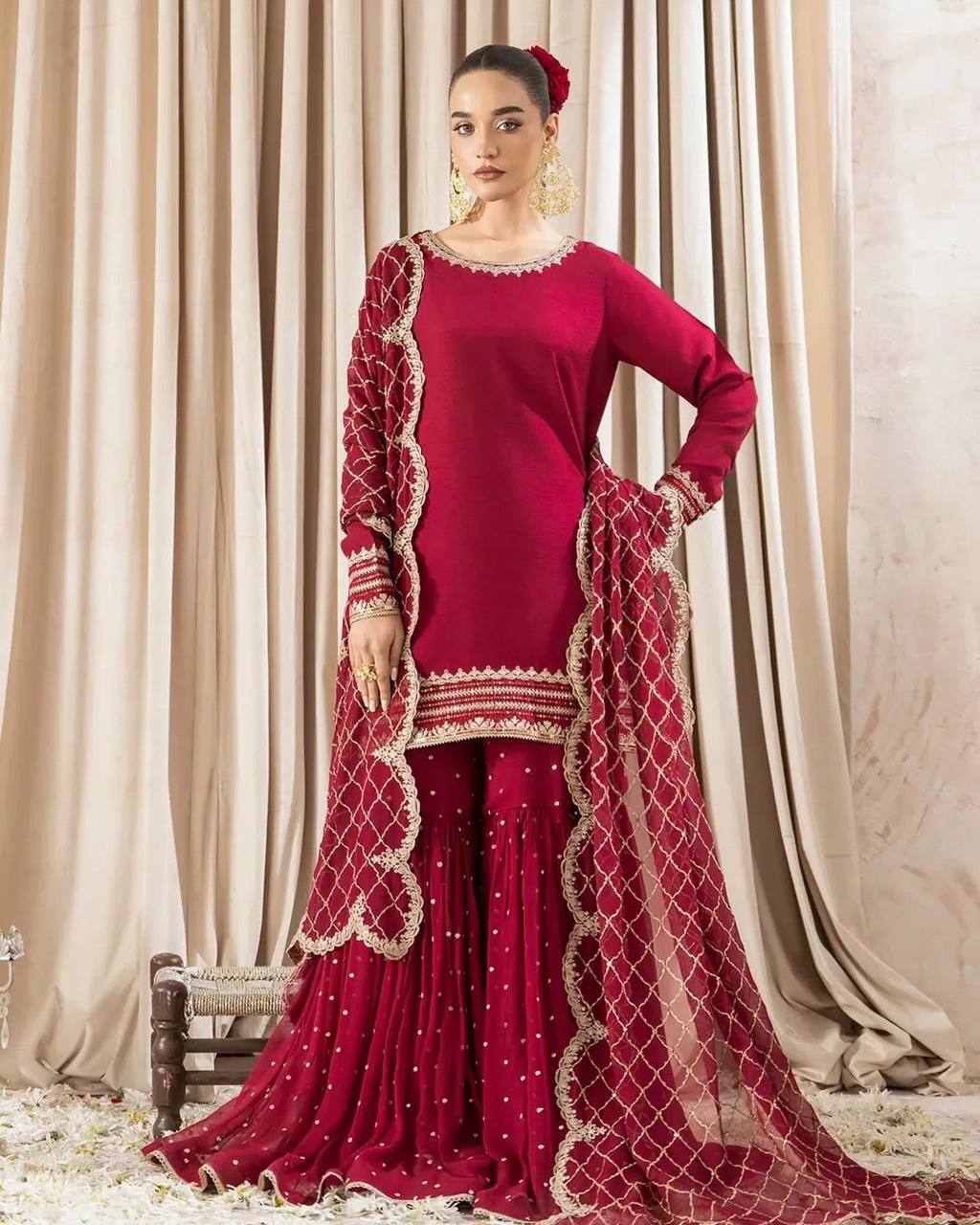 *Presenting  New Designer Party Wear Look Top-Plazzo and Dupatta With Heavy Embroidery Work