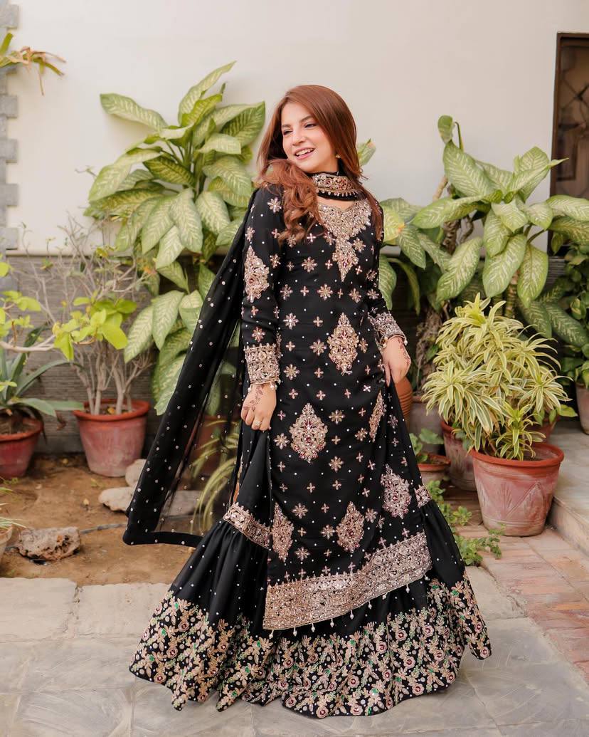 LUNCHING PARTY WEAR EID SPACIAL SHARARA SET EMBROIDERED SEQUENCE WORk
