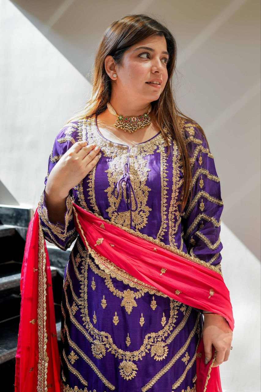 New Designer Party Top Sharara & Dupatta Set WITH Embroidery work