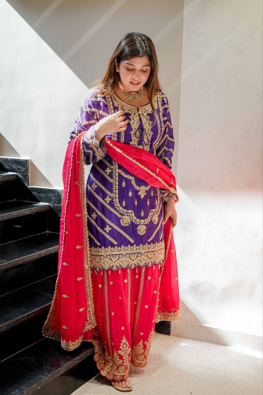 New Designer Party Top Sharara & Dupatta Set WITH Embroidery work