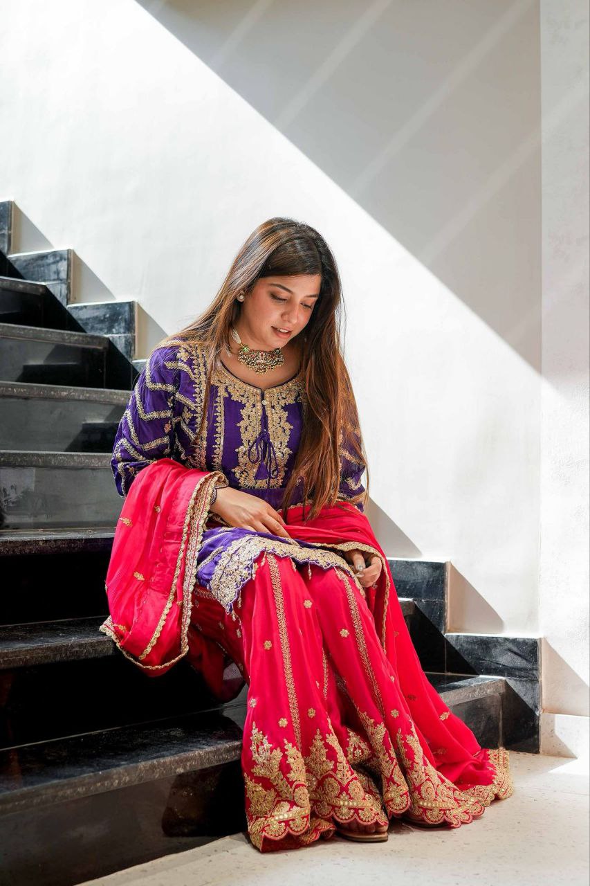New Designer Party Top Sharara & Dupatta Set WITH Embroidery work