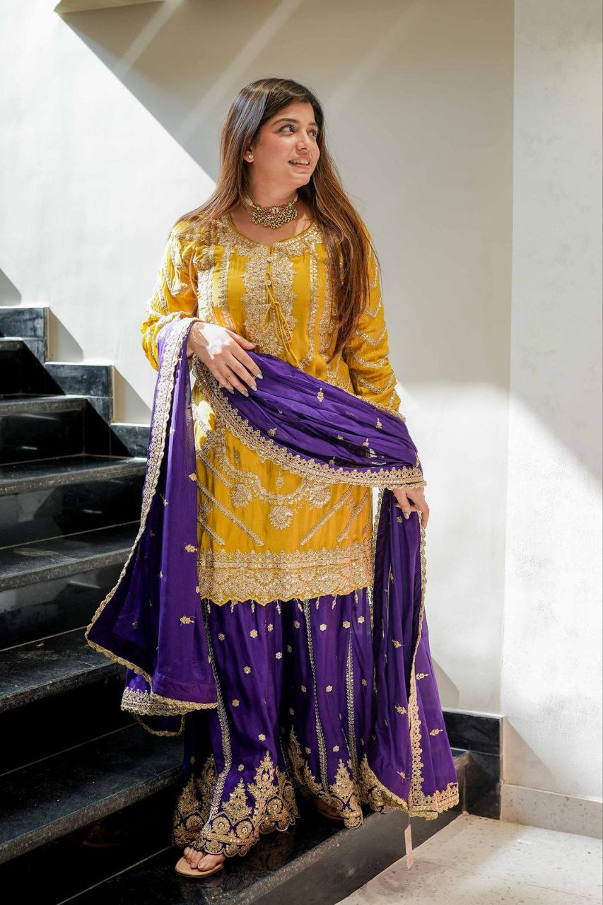 New Designer Party Top Sharara & Dupatta Set WITH Embroidery work