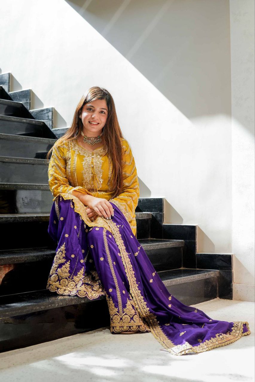 New Designer Party Top Sharara & Dupatta Set WITH Embroidery work
