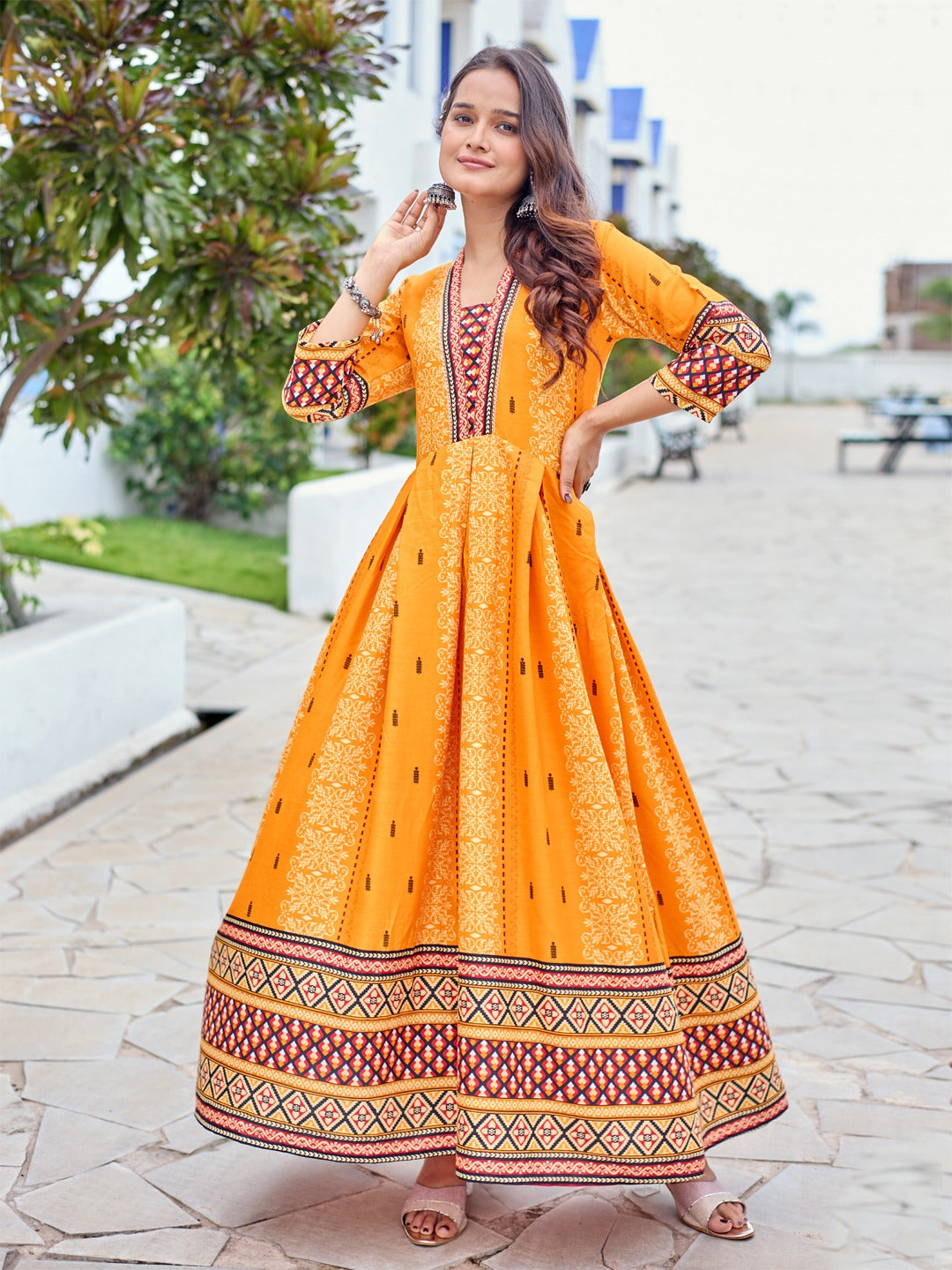 Style Meets Comfort – Fully Stitched Rayon Anarkali Gown in Vibrant Orange