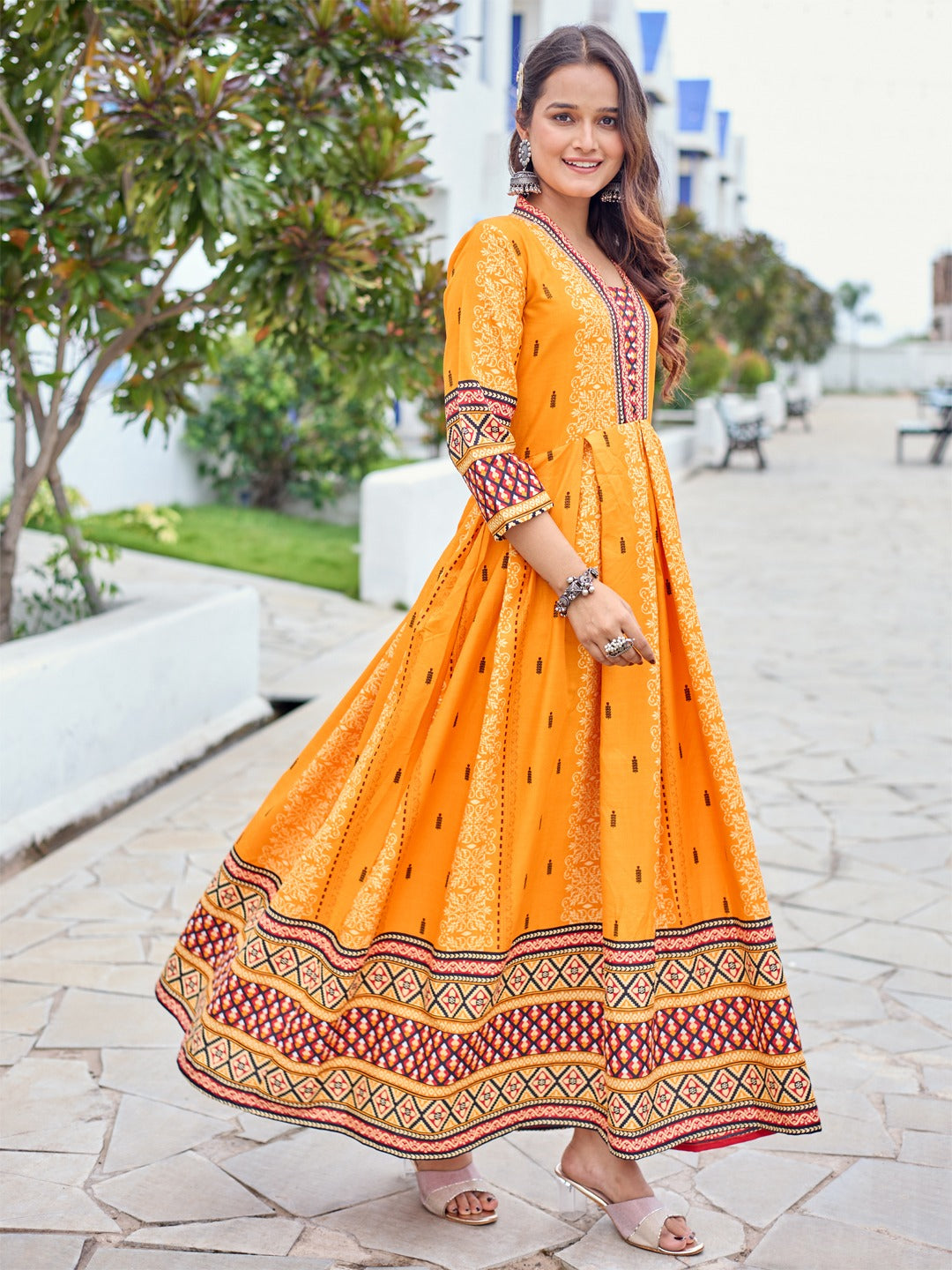 Style Meets Comfort – Fully Stitched Rayon Anarkali Gown in Vibrant Orange