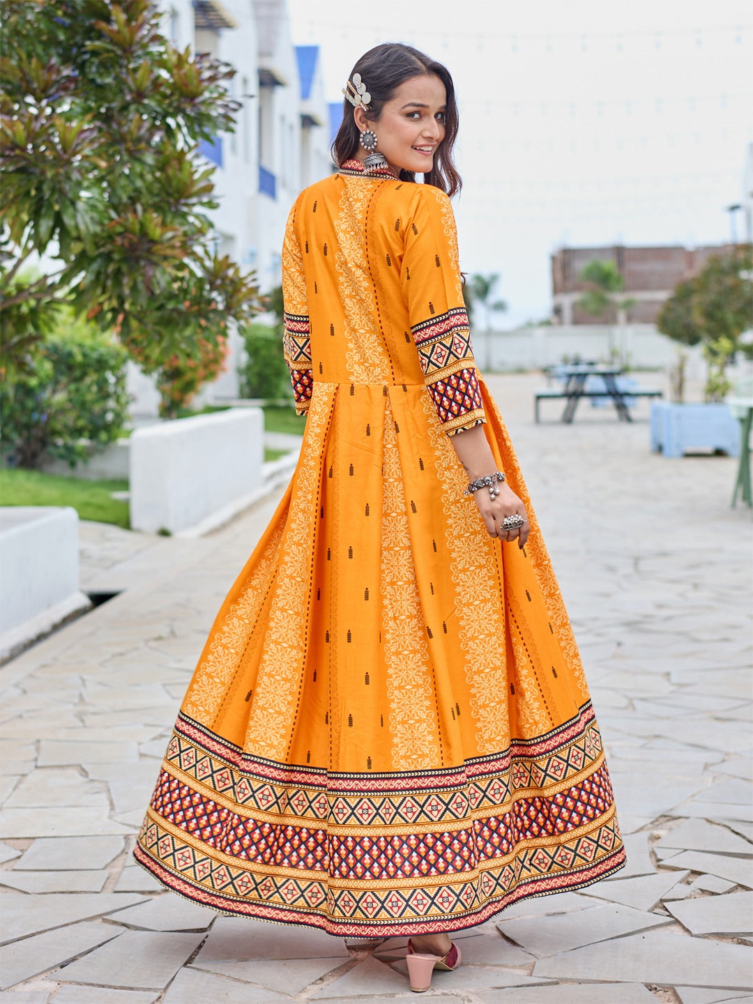Style Meets Comfort – Fully Stitched Rayon Anarkali Gown in Vibrant Orange