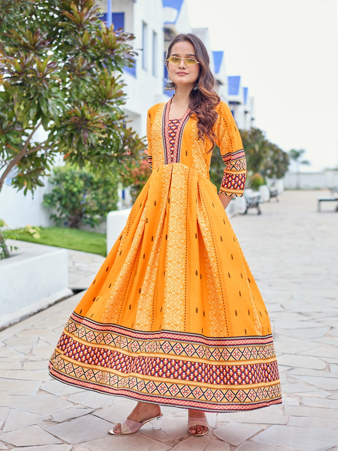 Style Meets Comfort – Fully Stitched Rayon Anarkali Gown in Vibrant Orange